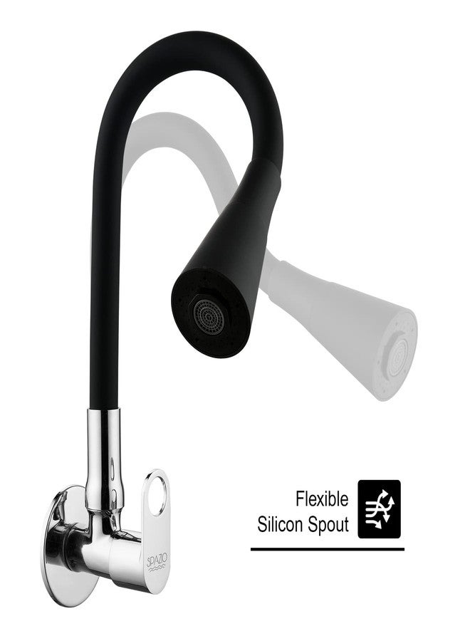 SPAZIO Prime Brass Sink Cock Tap/Sink Faucet with Black 360 Degree Flexible Silicon Swivel Spout & Dual Flow Pattern, Hot/Cold Water for Kitchen Sink, Wash Basin, Chrome Finish with Wall Flange - Image 3